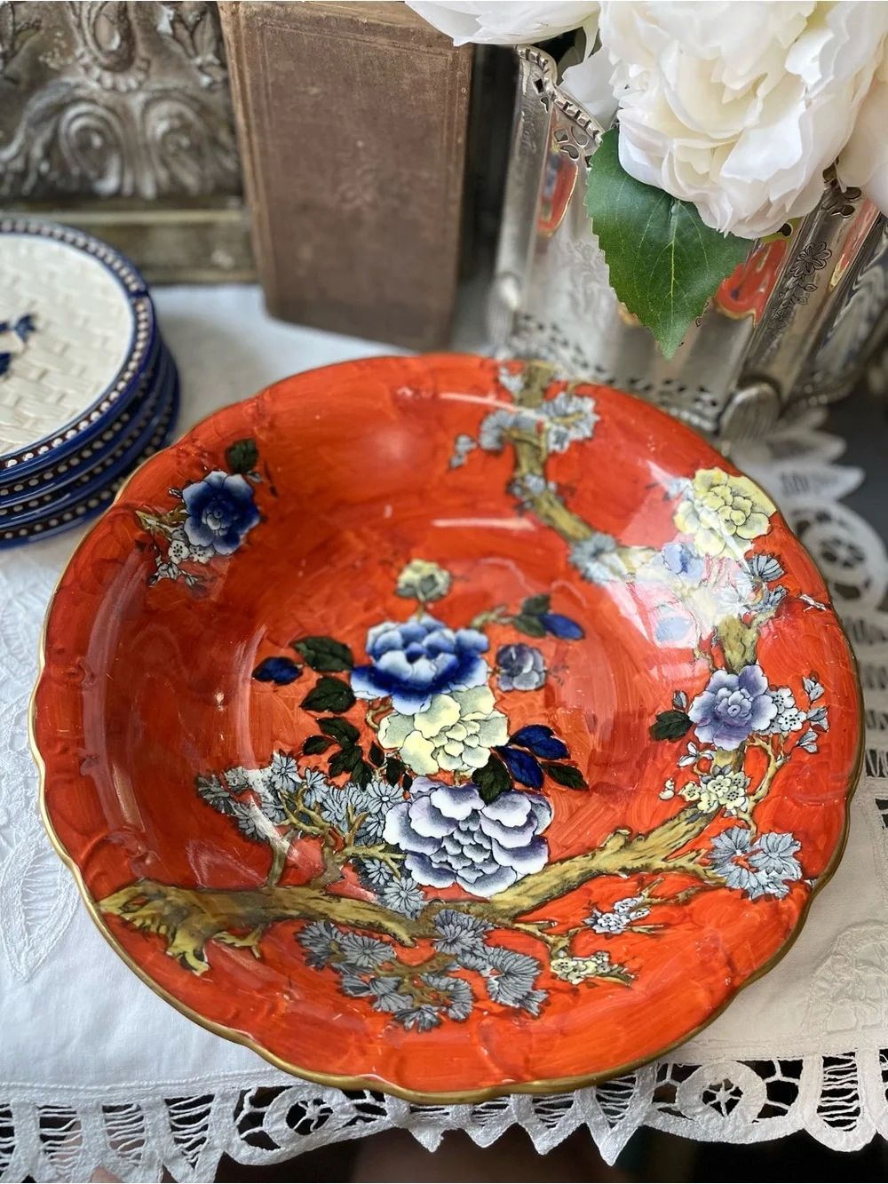 Antique Corona Ware Corea orange floral  bowl S. Hancock & Sons Stoke on Trent S